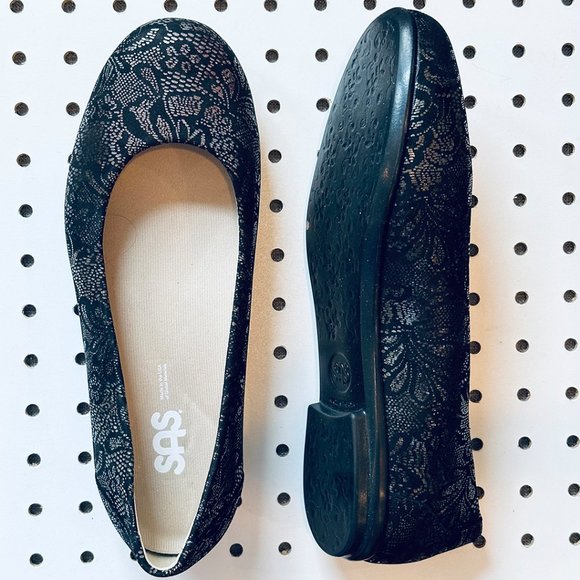 SAS Leather Scenic Flats Black Lace Size 8.5 Wide - Picture 2 of 12